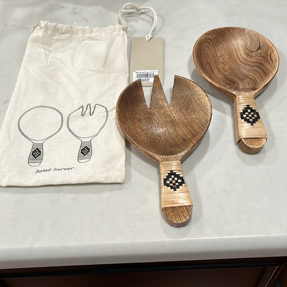 Bloomingville 7" Mango Wood Salad Servers with Bamboo Wrapped Handles/NWT - Picture 4 of 10